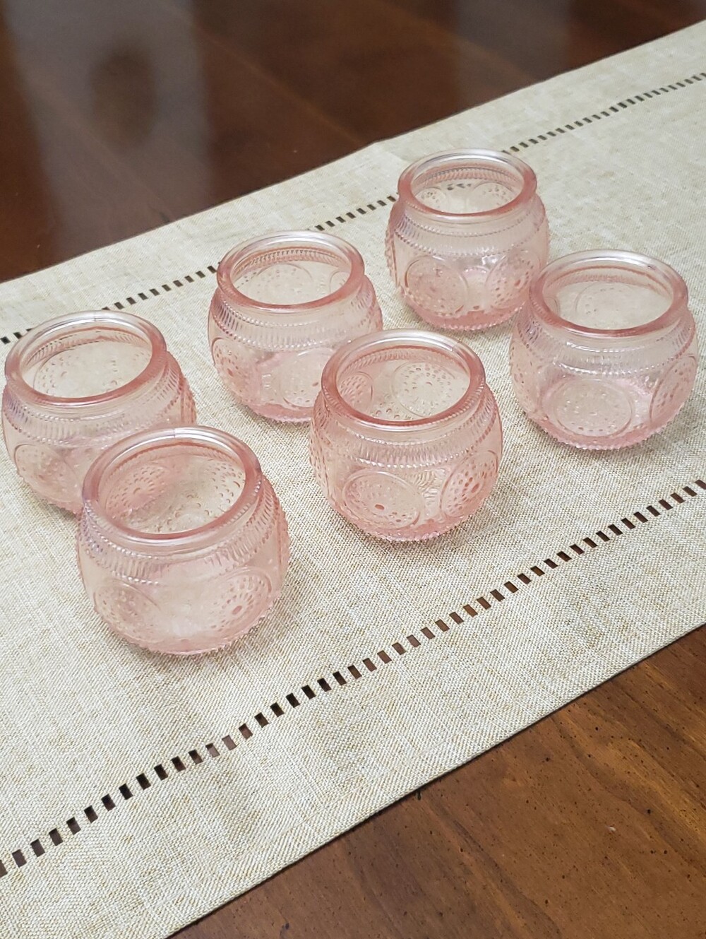 Set Of 6 Pink Glass Jars Candle Hokders Craft Supplies Bridal/Baby Shower Decor